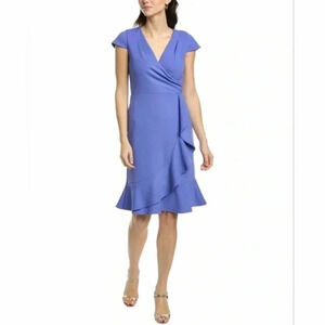 London Times Wrap Cascade Midi Dress Women's